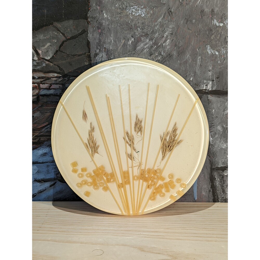 Vintage Lucite Trivet Wheat Pasta Large Acrylic Hot Pad 70s Kitchen Grandmacore